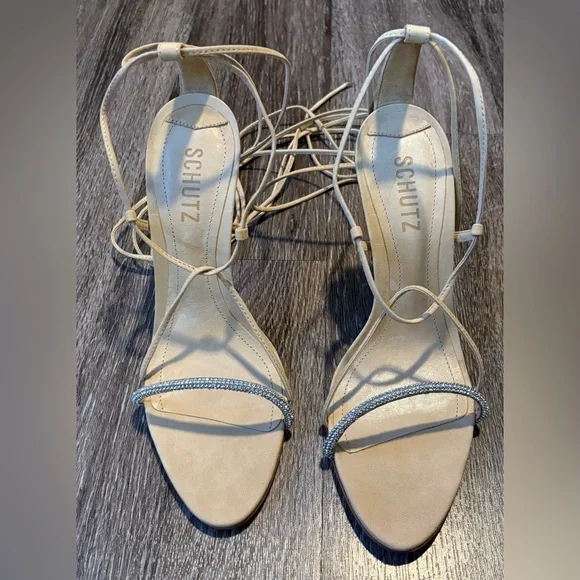 SCHUTZ Shoes Schutz Adeline Light Nude Crystal Sandal Size